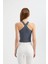 Kadın Askılı Boyun Çapraz Ön Crop Top Grey 8