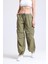 Kadın Açık Mavi Kot Orta Bel Lastikli Paraşüt Pantolon Haki Yeşil 7
