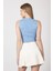 Kadın Örme Bisiklet Yaka Crop Top Mavi 7