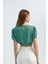 Kadın Çiçekli Yuvarlak Yakalı Bağcıklı Crop Top Yeşil 8