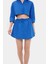 Kadın Yüksek Bel Fermuarlı Mini Etek Blue 6