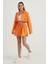 Kadın Yüksek Bel Fermuarlı Mini Etek Turuncu 6
