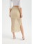 Kadın Örme Açık İşlemeli Yüksek Bel Yırtmaçlı Midi Etek Natural 9