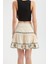 Kadın İşlemeli Yüksek Bel Volanlı Mini Etek Natural 9