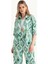 Kadın Dökümlü Kısa Kollu Saten Boho Gömlek Green 8