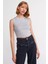 Kadın Örme Bisiklet Yaka Crop Top Açık Gri 6