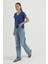 Kadın V Yaka Temel T-shirt Blue 6