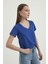 Kadın V Yaka Temel T-shirt Blue 8