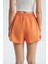 Kadın Keten Yüksek Bel Elastik Bel Şort Orange 7