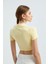 Kadın V Yakalı Polo Crop Top Yellow 10