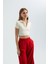 Kadın V Yakalı Polo Crop Top White 8