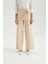 Kadın Kemer Detaylı Yüksek Bel Geniş Bacaklı Pantolon Krem Doğal 7