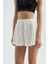 Kadın Keten Yüksek Bel Elastik Bel Şort White 9
