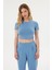 Kadın Yuvarlak Yaka Temel Crop Top Blue 4
