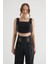 Kadın Kare Yaka Korse Crop Top Siyah 5