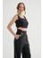 Kadın Kare Yaka Korse Crop Top Siyah 7