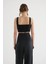 Kadın Kare Yaka Korse Crop Top Siyah 8