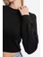 Kadın Yuvarlak Yaka Detaylı Uzun Kollu Kırpılmış Üst Siyah 14