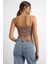 Kadın Askılı Crop Basic Kısa Bluz Brown 8