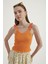 Kadın V Yaka Fermuarlı Crop Top Orange 6