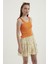 Kadın V Yaka Fermuarlı Crop Top Orange 7