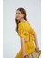 Kadın Çiçekli Surplice Yaka Kısa Kollu Crop Top Sarı 5
