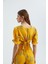 Kadın Çiçekli Surplice Yaka Kısa Kollu Crop Top Sarı 8