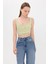 Kadın Kemer Detaylı Düğmeli Kare Yaka Kamu Tank Top Green 6