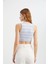 Kadın Çizgili Bisiklet Yaka Crop Top Purple 10