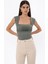 Kadın Drape Kare Yaka Bluz Green 9