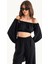 Kadın 2 Parça: Off Shoulder Balon Kollu Crop Top & Orta Yüksek Bel Düz Bacak Pantolon Black 8
