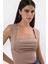 Kadın Drape Kare Yaka Bluz Brown 9