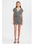 Kadın Zebra Desenli V Yaka Playsuit Siyah 6