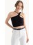 Kadın Tek Omuz Askısız Basic Crop Top Black 5