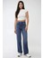 Kadın Yüksek Bel Straight Kot Pantolon Orta Mavi Denim 9