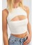 Kadın Sütyen Kesimiyle Süslü Pamuk Crop Top White 7