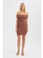 Kadın Omuzları Açık Mini Vücut Şekillendirici Elbise Mocha Kahvesi 6