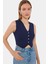 Kadın Kolsuz Örme Crop Süeter Yelek Blue 6