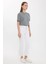 Kadın Gündelik Düz Bisiklet Yaka Tişört Grey 8