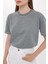Kadın Gündelik Düz Bisiklet Yaka Tişört Grey 9