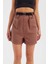 Kadın Pamuklu Yüksek Bel Cep Detaylı Şortlar Brown 7