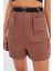 Kadın Pamuklu Yüksek Bel Cep Detaylı Şortlar Brown 10