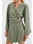 Kadın Kemer Detaylı V Yaka Uzun Kollu Mini Elbise Green 10
