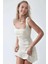 Kadın Kırışıklıklı Kare Yaka Mini Elbise White 12