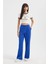 Kadın Yüksek Bel Geniş Paça Pantolon Kobalt Mavisi 7
