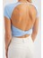 Kadın Yuvarlak Yaka Çapraz Arka Kısa Kollu Crop Top Blue 9