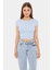 Kadın Temel Yuvarlak Yaka Kısa Kollu Crop Top Blue 6