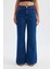 Kadın Yüksek Bel Düz Bacaklı Kot Pantolon Koyu Mavi Denim 7