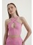 Kadın Sırtı Kesik Halter Crop Top Pink 5