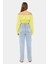 Kadın Omuzdan Askılı, Uzun Kollu ve Pilili Detaylı Keten Kısa Üst Sarı 9